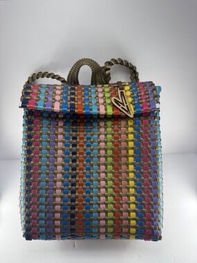 Multicolor SummerWoven Large Backpack with Bronze Accent Hardware.14.5”x13.5 x 6